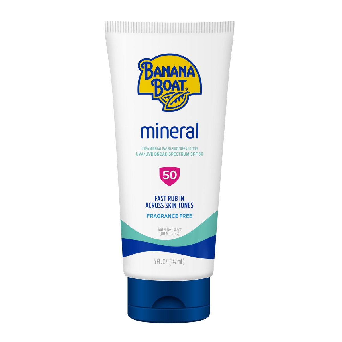 Banana Boat Mineral Sunscreen SPF 50 Lotion, 5 Fl Oz - Zinc Oxide Sunblock, Beach Essentials - görsel 1
