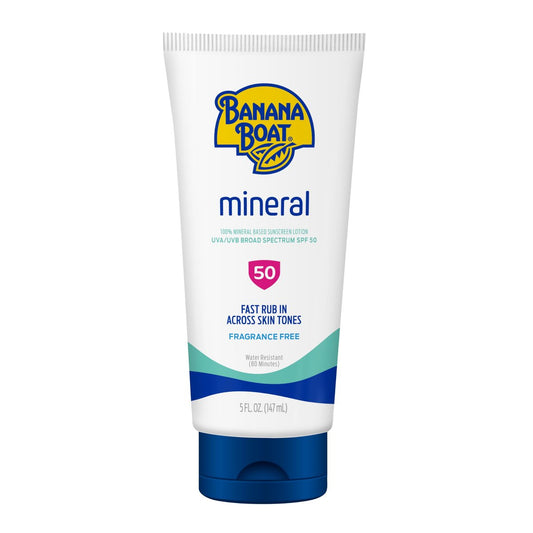Banana Boat Mineral Sunscreen SPF 50 Lotion, 5 Fl Oz - Zinc Oxide Sunblock, Beach Essentials