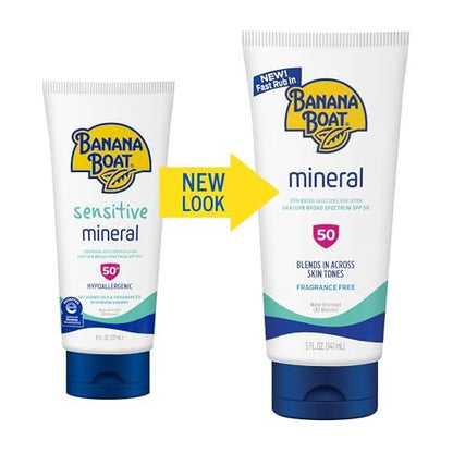 Banana Boat Mineral Sunscreen SPF 50 Lotion, 5 Fl Oz - Zinc Oxide Sunblock, Beach Essentials