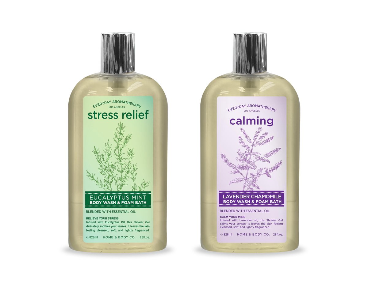 Everyday Aromatherapy Body Wash Duo - Eucalyptus Mint & Lavender Chamomile, 28oz Each, Pack of 2 | Home & Body Company Avelisse