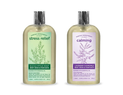 Everyday Aromatherapy Body Wash Duo - Eucalyptus Mint & Lavender Chamomile, 28oz Each, Pack of 2 | Home & Body Company Avelisse