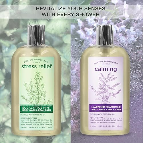 Everyday Aromatherapy Body Wash Duo - Eucalyptus Mint & Lavender Chamomile, 28oz Each, Pack of 2 | Home & Body Company Avelisse