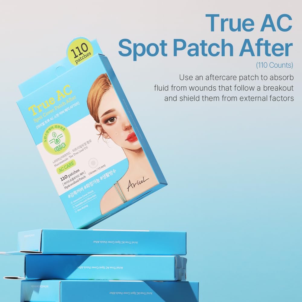 Ariul True AC Clear Spot Patch – Invisible Matte Hydrocolloid Patches, Waterproof, 10mm & 12mm, Korean Skincare (110 Count) Avelisse