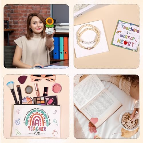 U-Goforst Teacher Appreciation Gifts for Women - 6 Piece Set with Makeup Bag, Crochet Sunflower Bookmark, Bracelet, Socks, and More Avelisse
