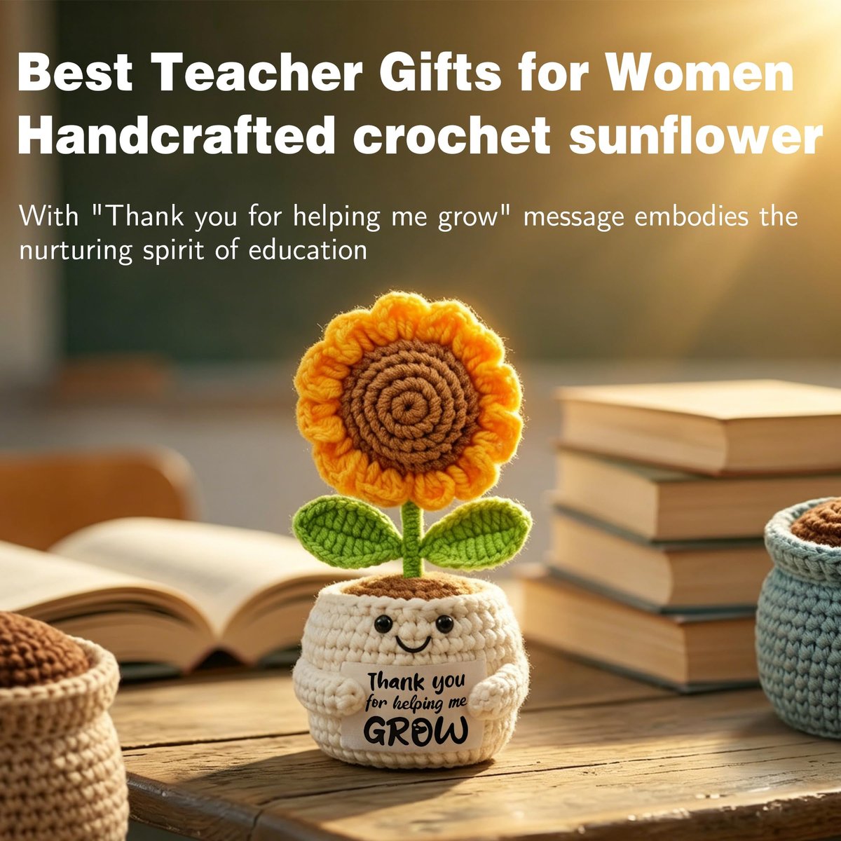 U-Goforst Teacher Appreciation Gifts for Women - 6 Piece Set with Makeup Bag, Crochet Sunflower Bookmark, Bracelet, Socks, and More Avelisse