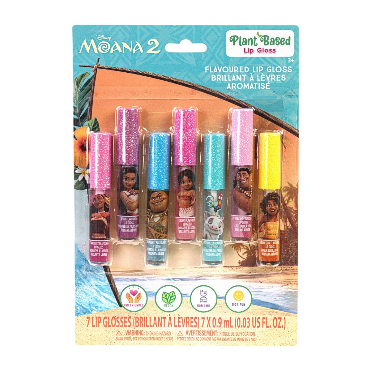 Disney Moana 7 Piece Plant Based Lip Gloss Set – Girls Party Favors, First Makeup for Kids Ages 3+ - görsel 1