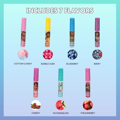 Disney Moana 7 Piece Plant Based Lip Gloss Set – Girls Party Favors, First Makeup for Kids Ages 3+