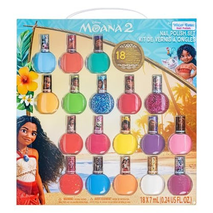 Townley Girl Moana 2 Water-Based Peel Off Nail Polish Set - 18 Glittery Colors for Kids Ages 3+ Avelisse