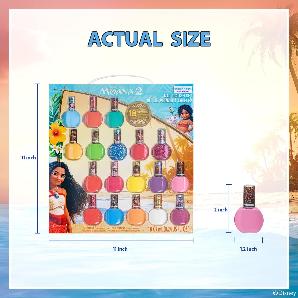 Townley Girl Moana 2 Water-Based Peel Off Nail Polish Set - 18 Glittery Colors for Kids Ages 3+ Avelisse