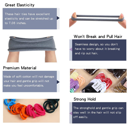 Pink Hair Ties - 100 Pcs Seamless Ponytail Holders - No Damage Thick Hair Bands for Women & Girls