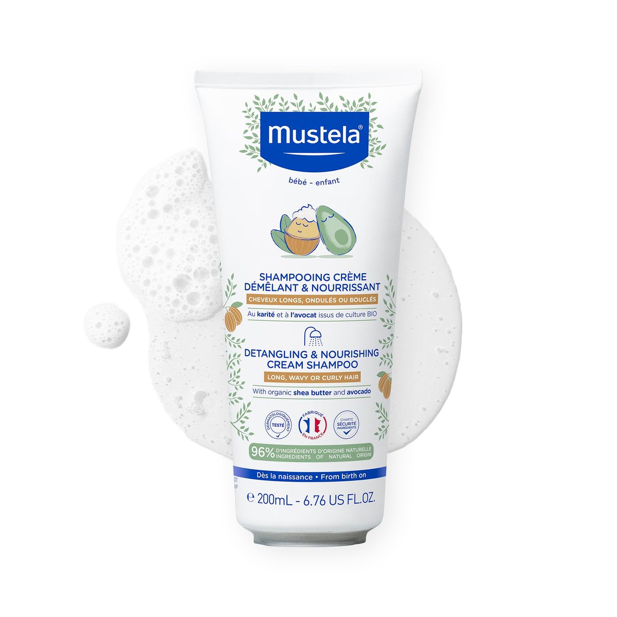 Mustela Detangling & Nourishing Cream Shampoo - Natural Shea Butter & Avocado - Curly & Frizzy Hair - Dermatologist-tested & Safe for Babies and Kids - 6.76 US Fl. Oz. Avelisse