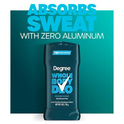 Degree Men Whole Body Deodorant Stick, Ocean Rush Scent, Aluminum Free 72H Odor Protection, 3 oz