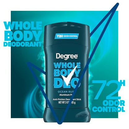 Degree Men Whole Body Deodorant Stick, Ocean Rush Scent, Aluminum Free 72H Odor Protection, 3 oz