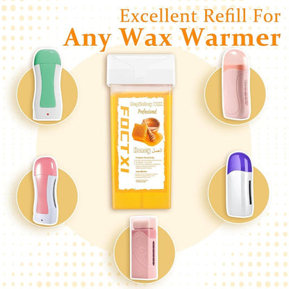 FOCTXI Wax Roller Kit - Roll On Wax for Hair Removal with 4 Honey Wax Cartridges & 10 Cleaning Oil Wipes Avelisse