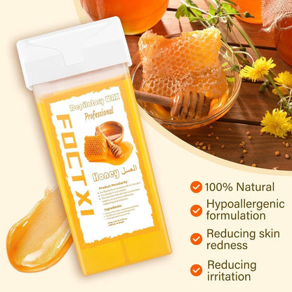 FOCTXI Wax Roller Kit - Roll On Wax for Hair Removal with 4 Honey Wax Cartridges & 10 Cleaning Oil Wipes Avelisse