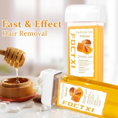 FOCTXI Wax Roller Kit - Roll On Wax for Hair Removal with 4 Honey Wax Cartridges & 10 Cleaning Oil Wipes Avelisse
