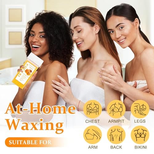 FOCTXI Wax Roller Kit - Roll On Wax for Hair Removal with 4 Honey Wax Cartridges & 10 Cleaning Oil Wipes Avelisse