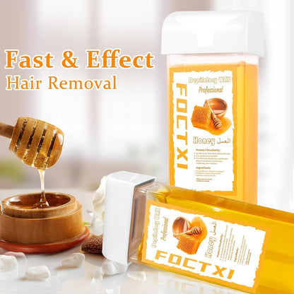 FOCTXI Wax Roller Kit - Roll On Wax for Hair Removal with 4 Honey Wax Cartridges & 10 Cleaning Oil Wipes Avelisse
