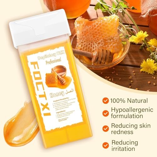 FOCTXI Wax Roller Kit - Roll On Wax for Hair Removal with 4 Honey Wax Cartridges & 10 Cleaning Oil Wipes Avelisse