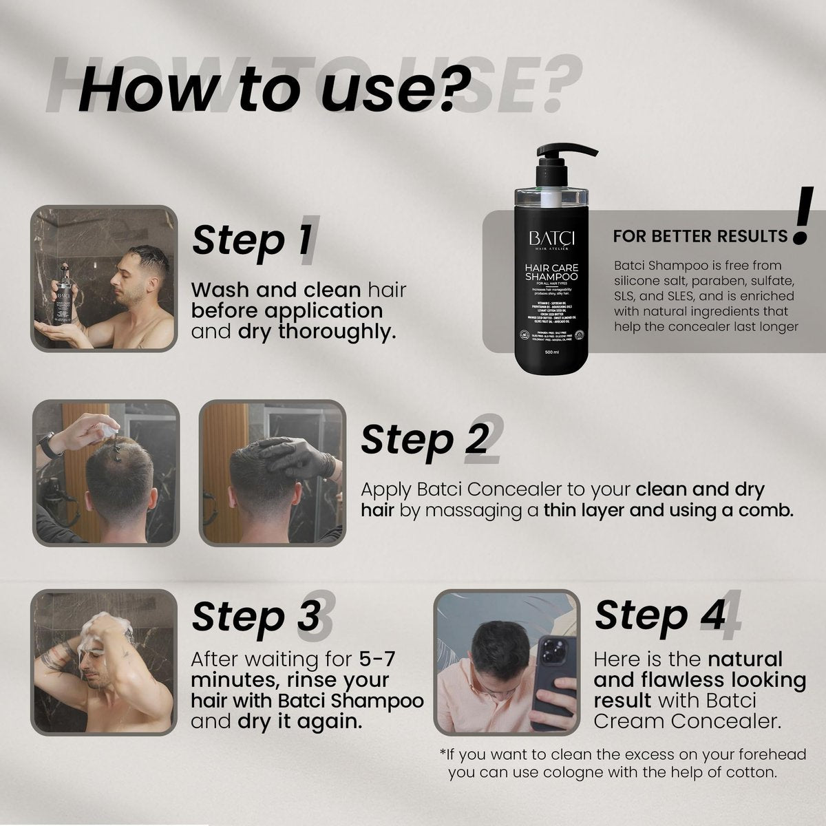 Batci Hair Concealer Cream for Thinning Hair & Bald Spots - Non-Fiber Scalp Concealer Root Touch-Up for Men & Women, Sweat/Water Resistant, One Shade for Black Brown & Grey Hair 1 fl oz (30ml) Avelisse