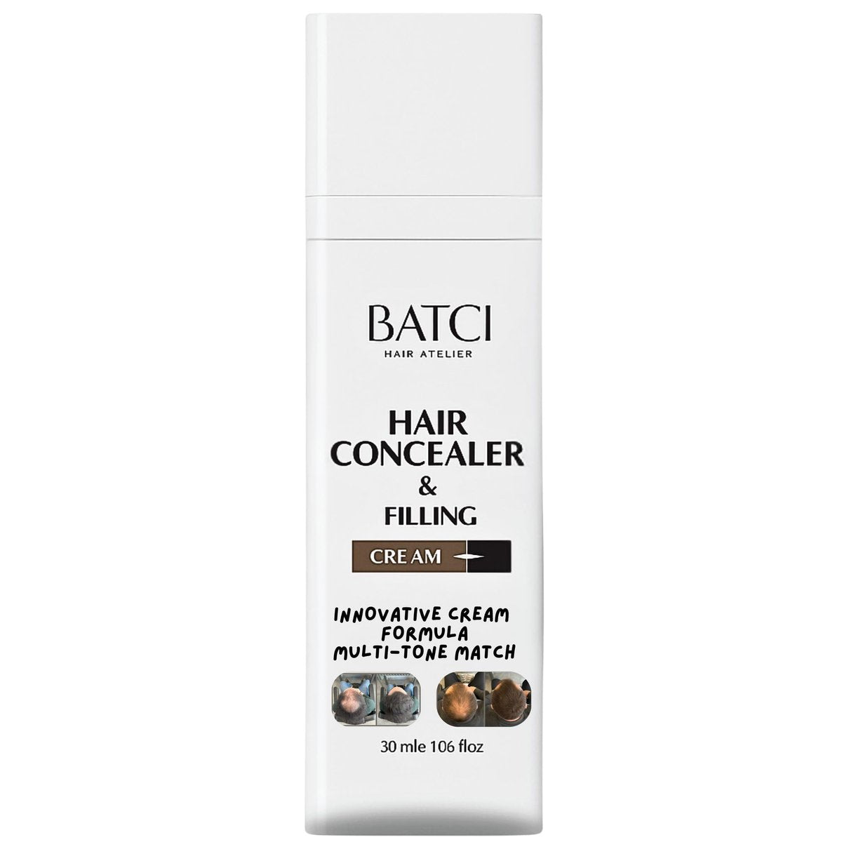 Batci Hair Concealer Cream for Thinning Hair & Bald Spots - Non-Fiber Scalp Concealer Root Touch-Up for Men & Women, Sweat/Water Resistant, One Shade for Black Brown & Grey Hair 1 fl oz (30ml) Avelisse