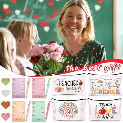 Teacher Appreciation Gifts Bulk (16-Pack) – Survival Kit with Makeup Bags, Bookmarks, Notepad & Pens for Women – Christmas & Valentines Day Gifts Avelisse