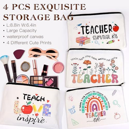 Teacher Appreciation Gifts Bulk (16-Pack) – Survival Kit with Makeup Bags, Bookmarks, Notepad & Pens for Women – Christmas & Valentines Day Gifts Avelisse