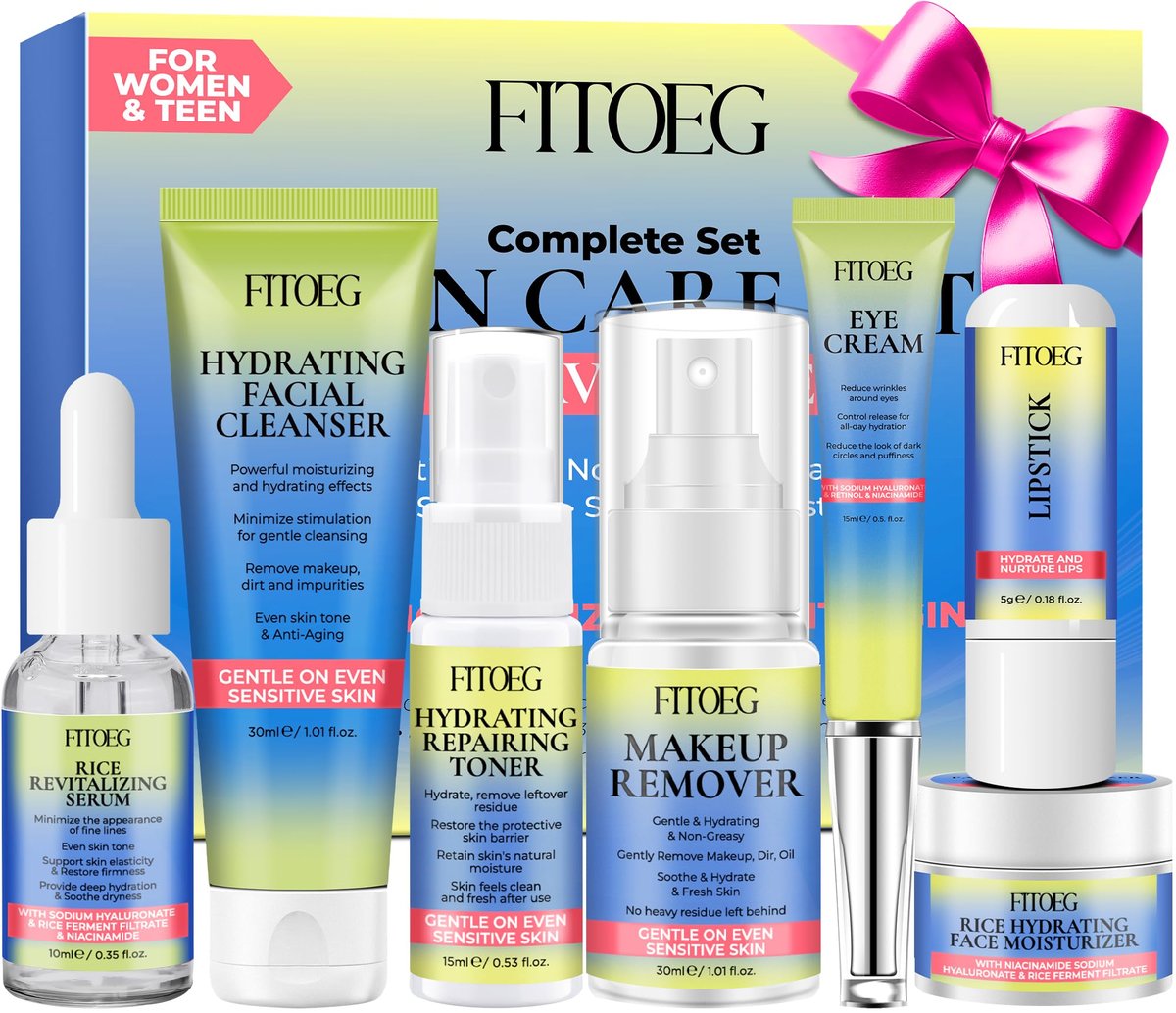FITOEG Gentle Hydrating Skin Care Set for Teens – Clean Ingredients Daily Facial Skincare Kit, Travel Size Toiletries Essentials for Teenage Girls & Women - görsel 1