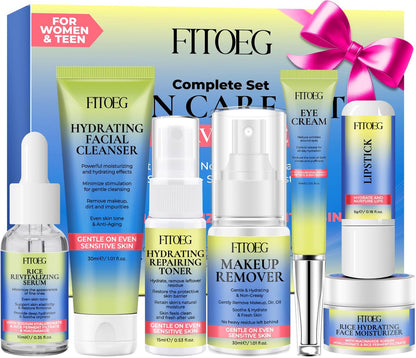 FITOEG Gentle Hydrating Skin Care Set for Teens – Clean Ingredients Daily Facial Skincare Kit, Travel Size Toiletries Essentials for Teenage Girls & Women