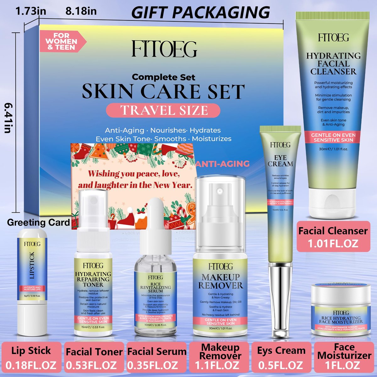 FITOEG Gentle Hydrating Skin Care Set for Teens – Clean Ingredients Daily Facial Skincare Kit, Travel Size Toiletries Essentials for Teenage Girls & Women - görsel 13