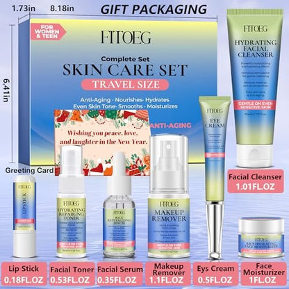 FITOEG Gentle Hydrating Skin Care Set for Teens – Clean Ingredients Daily Facial Skincare Kit, Travel Size Toiletries Essentials for Teenage Girls & Women