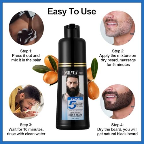 Men's Black Beard Dye - 3 in 1 Hair Dye Shampoo for Gray Hair Coverage | Quick & Easy at Home | Long Lasting 200ML Avelisse