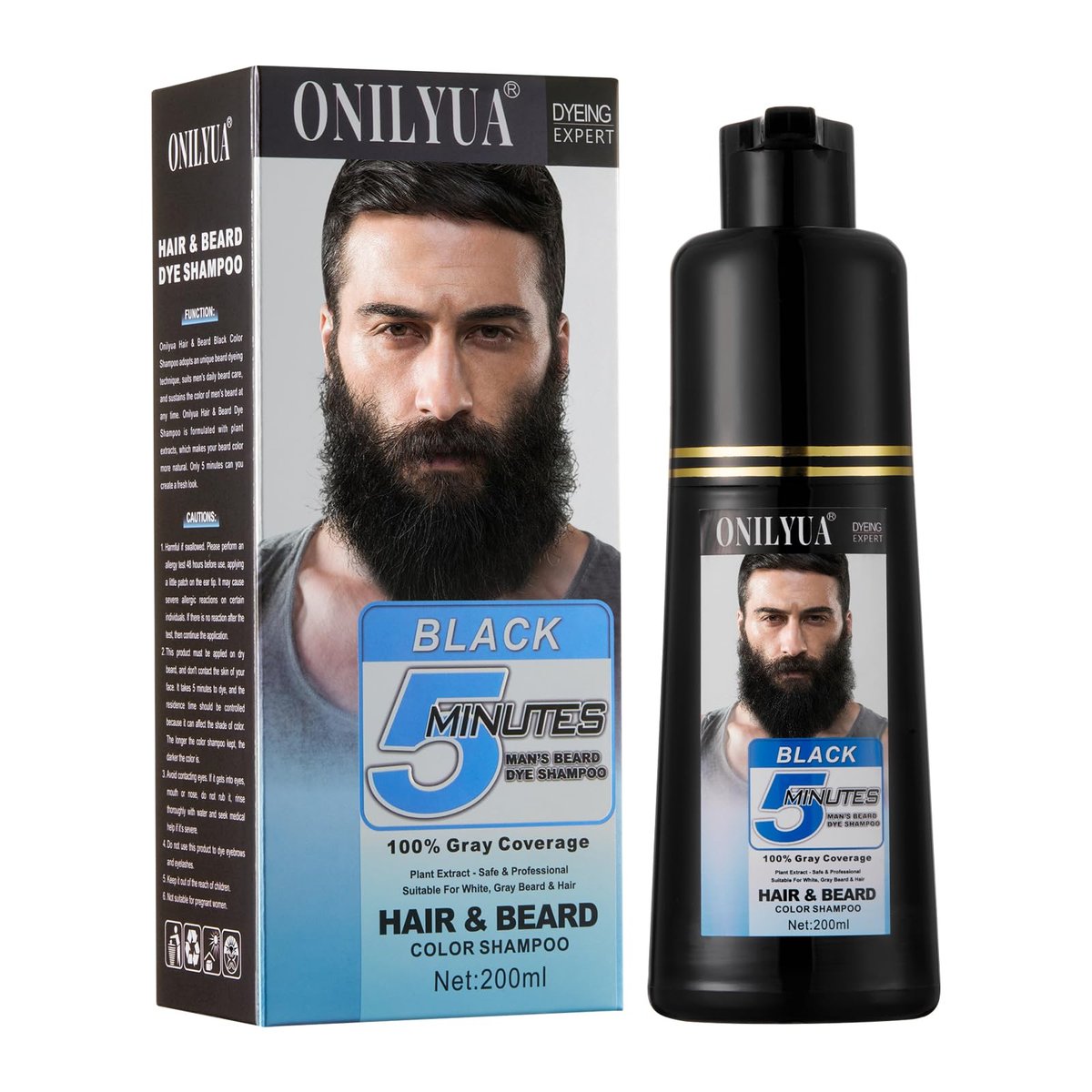Men's Black Beard Dye - 3 in 1 Hair Dye Shampoo for Gray Hair Coverage | Quick & Easy at Home | Long Lasting 200ML Avelisse