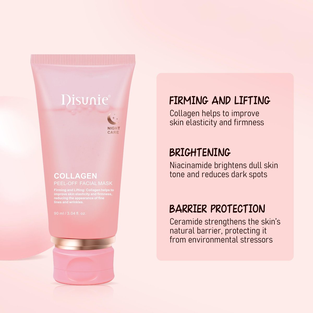 Disunie Collagen Overnight Wrapping Mask with Brush – 3.04 oz Night Peel-off Facial Mask with Ceramide NP & Niacinamide for Glowing, Moisturized, and Firm Skin Avelisse
