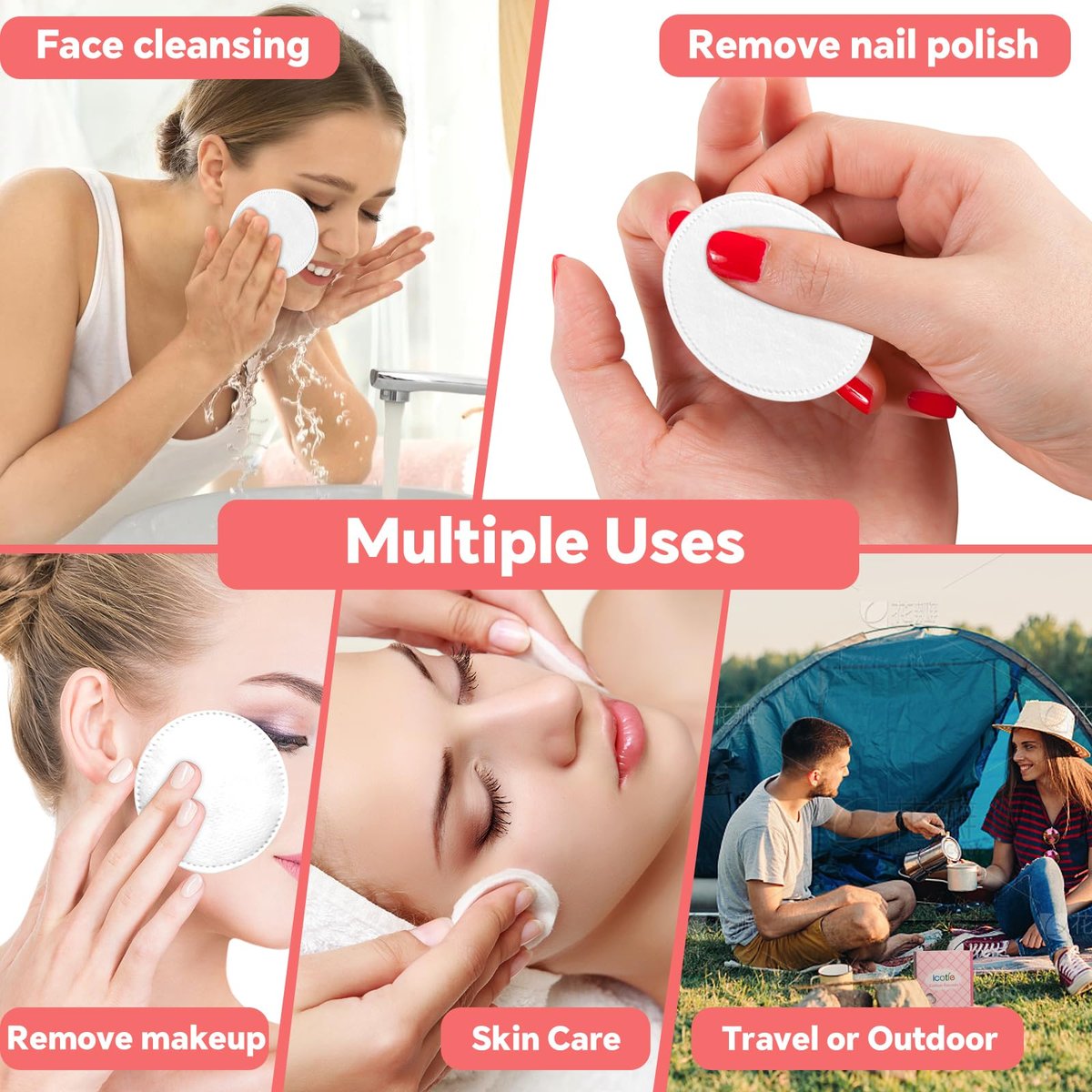 ICOTLE 100% Pure Cotton Round Pads for Face (210 Count) - Lint-Free Makeup Remover Pads, Soft, Absorbent, Hypoallergenic, Multi-Layer Design for Cleansing, Skincare and Nail Polish Removal - görsel 9