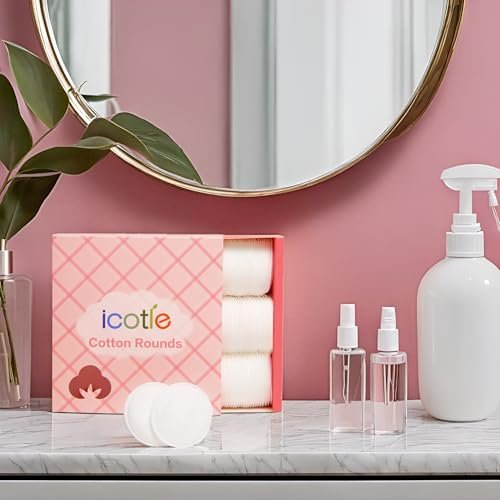 ICOTLE 100% Pure Cotton Round Pads for Face (210 Count) - Lint-Free Makeup Remover Pads, Soft, Absorbent, Hypoallergenic, Multi-Layer Design for Cleansing, Skincare and Nail Polish Removal - görsel 18