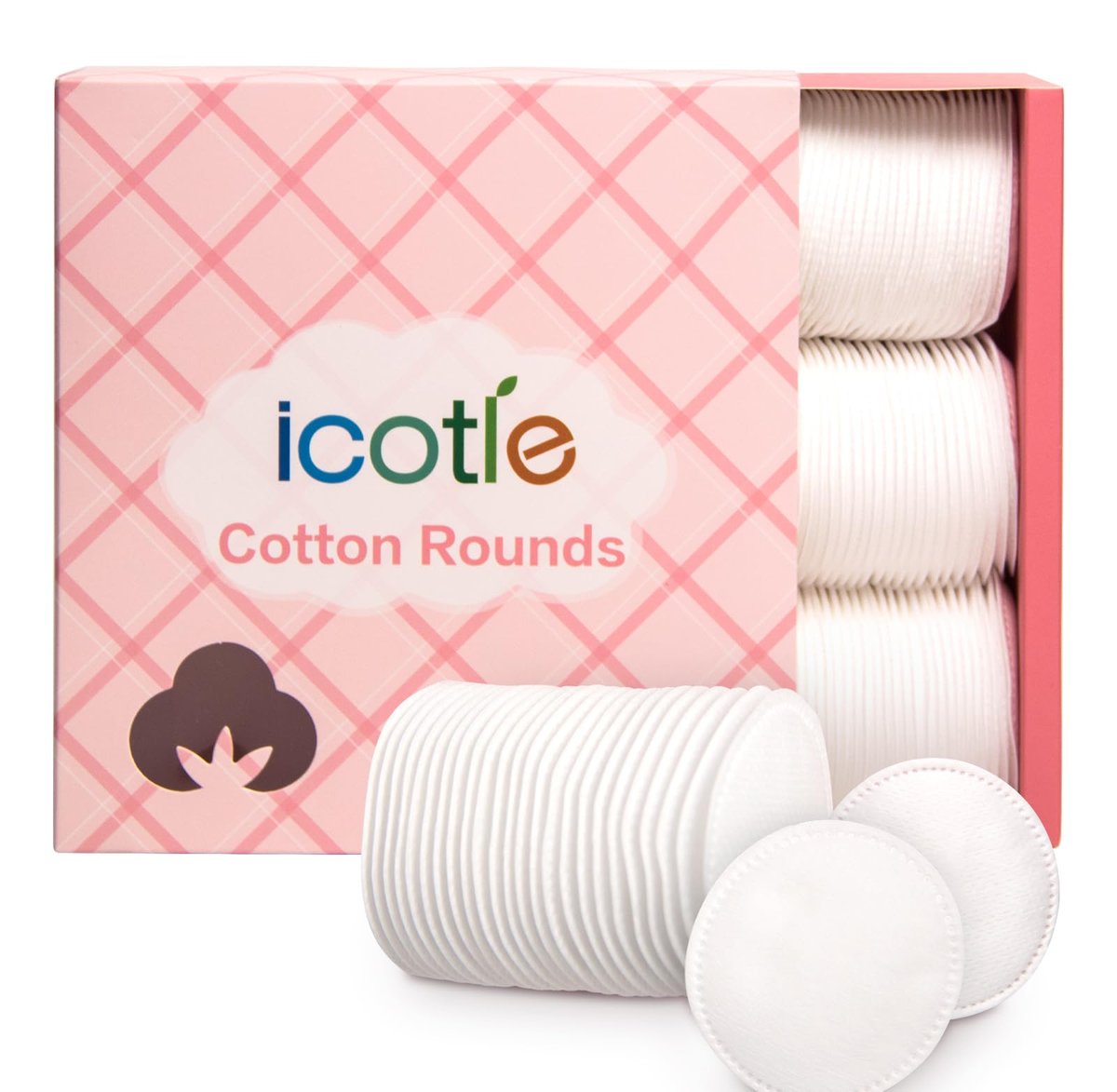 ICOTLE 100% Pure Cotton Round Pads for Face (210 Count) - Lint-Free Makeup Remover Pads, Soft, Absorbent, Hypoallergenic, Multi-Layer Design for Cleansing, Skincare and Nail Polish Removal - görsel 1