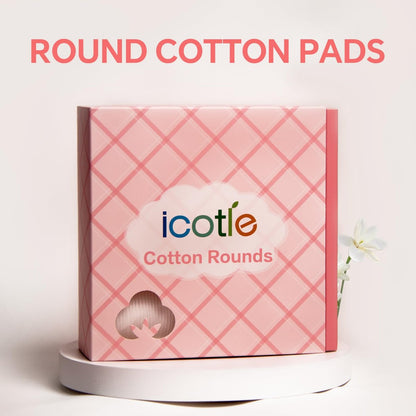 ICOTLE 100% Pure Cotton Round Pads for Face (210 Count) - Lint-Free Makeup Remover Pads, Soft, Absorbent, Hypoallergenic, Multi-Layer Design for Cleansing, Skincare and Nail Polish Removal