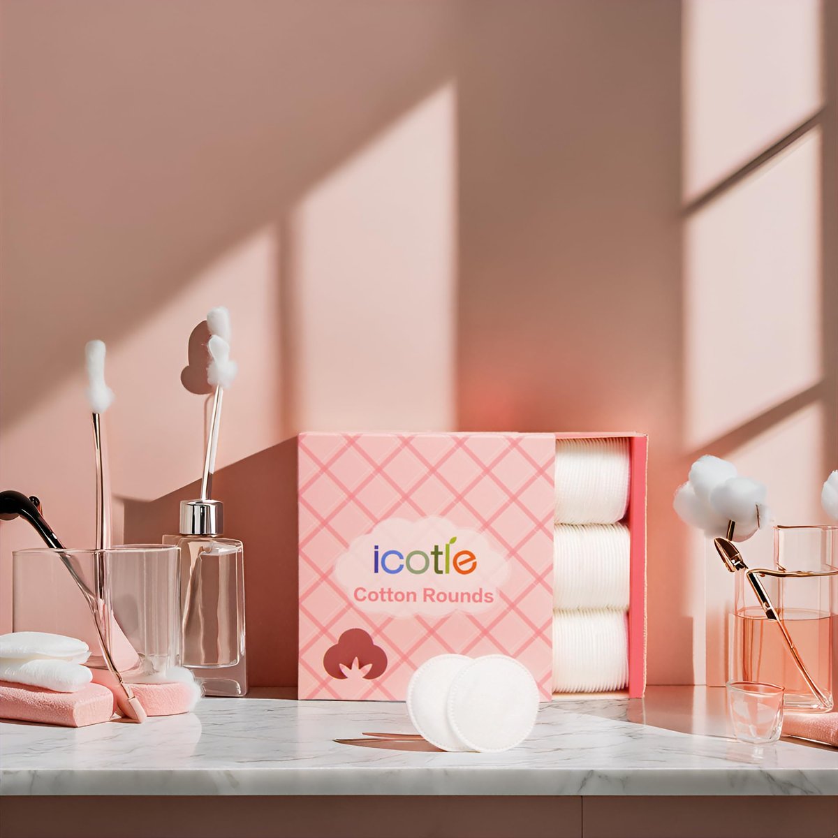 ICOTLE 100% Pure Cotton Round Pads for Face (210 Count) - Lint-Free Makeup Remover Pads, Soft, Absorbent, Hypoallergenic, Multi-Layer Design for Cleansing, Skincare and Nail Polish Removal - görsel 13
