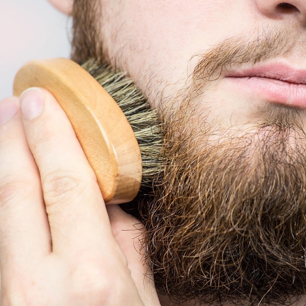 Premium Beard Brush and Comb Set with Mustache Scissors – Natural Boar Bristle & Dual Action Wood Comb for Men's Grooming, Travel Bag Included Avelisse