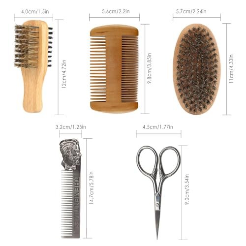 Premium Beard Brush and Comb Set with Mustache Scissors – Natural Boar Bristle & Dual Action Wood Comb for Men's Grooming, Travel Bag Included Avelisse
