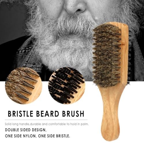 Premium Beard Brush and Comb Set with Mustache Scissors – Natural Boar Bristle & Dual Action Wood Comb for Men's Grooming, Travel Bag Included Avelisse