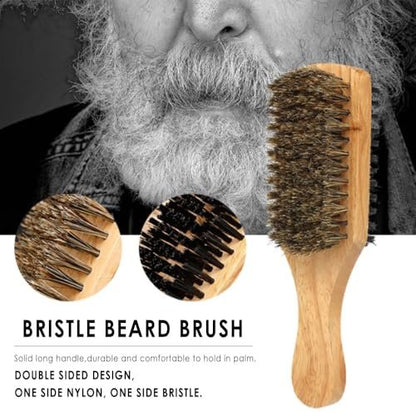 Premium Beard Brush and Comb Set with Mustache Scissors – Natural Boar Bristle & Dual Action Wood Comb for Men's Grooming, Travel Bag Included Avelisse