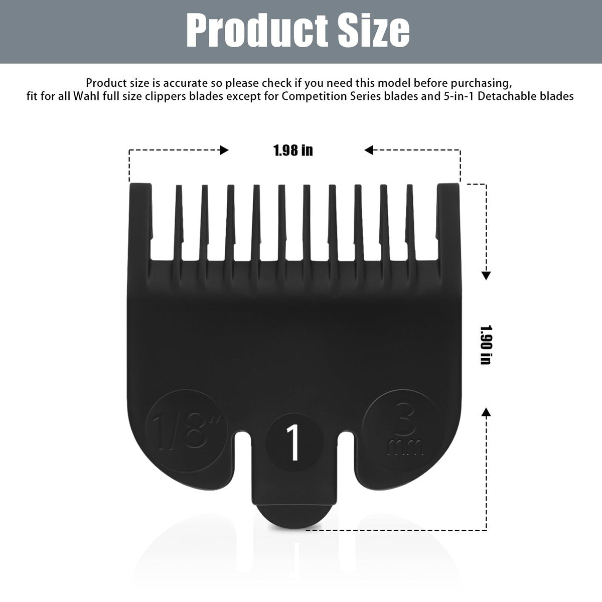 Wahl #1 Guide Comb Attachment 1/8" (3.0 mm) - Professional Clipper Guard Replacement for Wahl, Trimmer Guards Set, Hair Cutting Guard Attachment 3114-001, Black (2 Pack) - görsel 3
