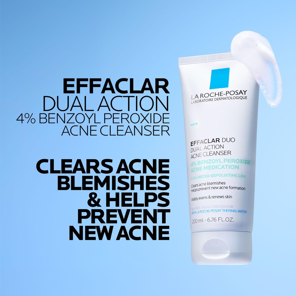 La Roche-Posay Effaclar Dual Acne Face Wash with 4% Benzoyl Peroxide & LHA Exfoliant, Acne Treatment, 6.76 Fl Oz Avelisse