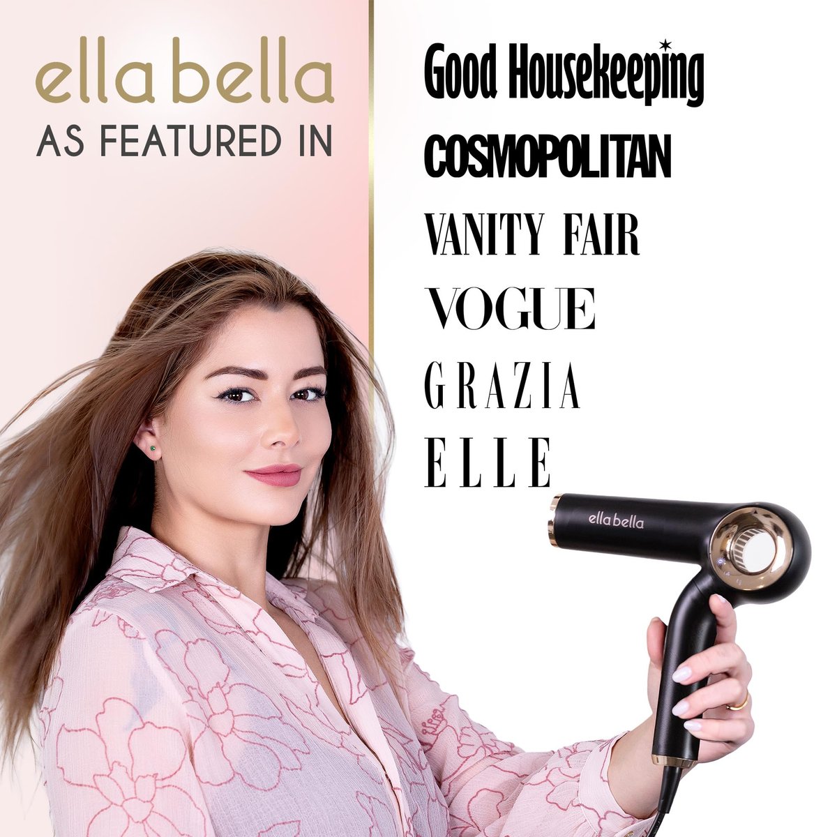 ELLA BELLA Professional Ionic Hair Dryer - Foldable Travel Blow Dryer with Negative Ions, Intelligent Heat Control, Lightweight & Low Noise Avelisse