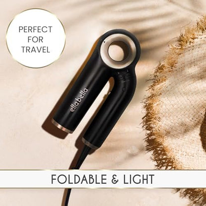 ELLA BELLA Professional Ionic Hair Dryer - Foldable Travel Blow Dryer with Negative Ions, Intelligent Heat Control, Lightweight & Low Noise Avelisse