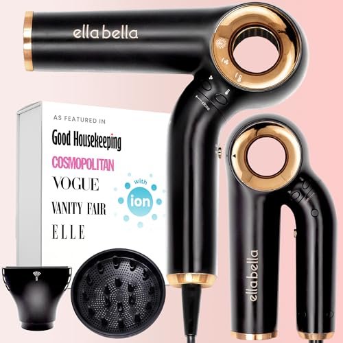 ELLA BELLA Professional Ionic Hair Dryer - Foldable Travel Blow Dryer with Negative Ions, Intelligent Heat Control, Lightweight & Low Noise Avelisse