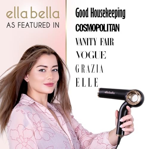 ELLA BELLA Professional Ionic Hair Dryer - Foldable Travel Blow Dryer with Negative Ions, Intelligent Heat Control, Lightweight & Low Noise Avelisse