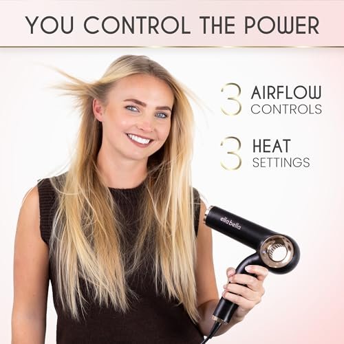 ELLA BELLA Professional Ionic Hair Dryer - Foldable Travel Blow Dryer with Negative Ions, Intelligent Heat Control, Lightweight & Low Noise Avelisse